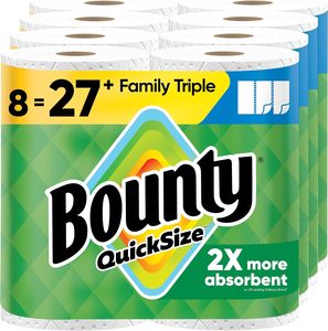 Bounty Quick-Size <b>Paper</b> Towels White 8 Family Triple Rolls 27 Regular Rolls - Product Image 1