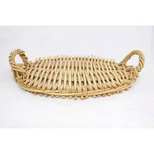 Bandeja de mimbre lista para enviar, decoración de mimbre Natural ecológica para servir fruta, cesta de mimbre redonda tejida, bandeja para bandejas de almacenamiento en el hogar - Product Image 3