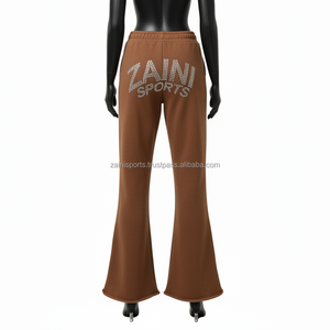 กางเกงพลางผ้าโพลีเอสเตอร์ระดับพรีเมียมสำหรับผู้หญิงสีน้ำตาลแกรม280ด้วยดีไซน์พลอยเทียมโดยการรีดความร้อนและติดโลโก้ได้ตามต้องการ - Product Image 2