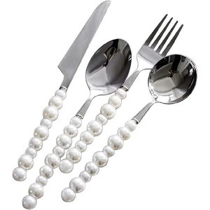 Hotel boda Acero inoxidable cuchara tenedor cuchillo cubiertos chapado en oro con mango redondo largo juegos de cubiertos de lujo - Product Image 6