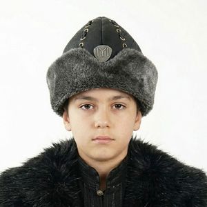 High Quality Shark Anatolia Faux Leather Ottoman Kayi Ertugrul Dirilis IYI Outdoor Breathable Fur Hat / Bork for Kids Age 10-13 - Product Image 1