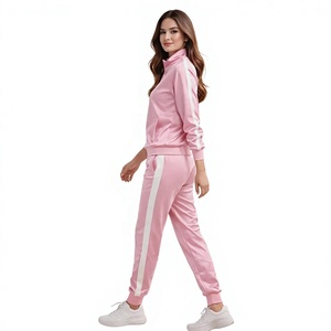 Pantalones Deportivos Ever Glow para Mujer, Color Sólido, con Rayas Laterales Blancas, Cintura Media, Cierre Elástico, Corte Regular, Largos, para Otoño - Product Image 1
