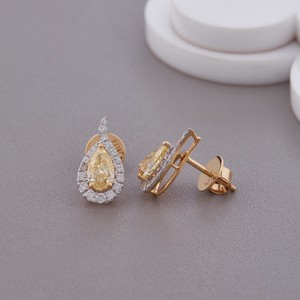 IGI Certified Yellow Pear Cut Lab Grown Diamond Halo Stud <b>Earrings</b> <b>Solid</b> 925 Sterling <b>Silver</b> Pear Shape Diamond <b>Earrings</b> - Product Image 2