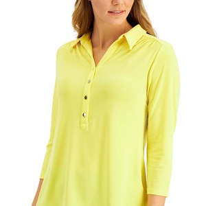 Maglietta Polo da Donna Charter Club, Vestibilità Slim, in Maglia Dorata con Logo, Taglia L, Traspirante, in Seta e Spandex, Design Casual Stampato - Product Image 3