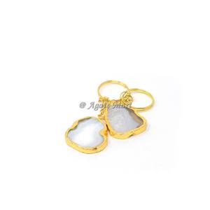 Pierre semi-précieuse artisanat tranches de pierre d'agate porte-clés plaqué or pierres de guérison naturelles porte-clés - Product Image 1