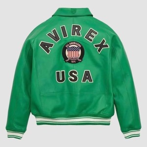 Veste en cuir Avirex pour homme, véritable veste verte, édition limitée, style vintage, fermeture éclair pour homme, veste en cuir d'hiver Avirex - Product Image 2