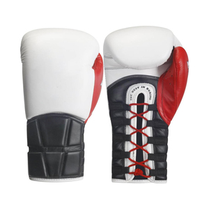 Gants de boxe de compétition très demandés, blancs, rouges, noirs, en cuir, à lacets, avec sangle de poignet réglable, équipement d'entraînement pour adultes - Product Image 1