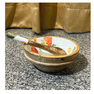 Bol à salade classique profond en résine époxy Bondtite écologique et durable, 7x3 pouces, avec cuillère et fourchette en bois de manguier poli - Product Image 1