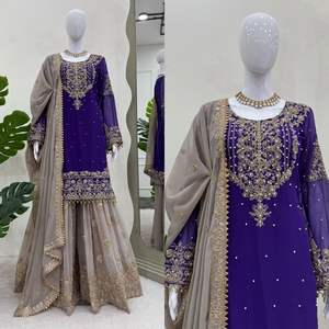 Hermoso Salwar Kameez de Diseñador RADHE EXPORT, Tela FOX GEORGETTE, Estilo Tradicional, Secado Rápido, para Fiestas, Bodas, Diwali - Product Image 4