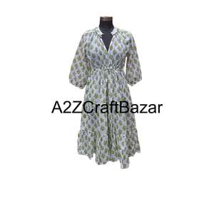 Robe mi-longue en coton Himanshi style vintage à motifs floraux, en tissu respirant et écologique, décontractée pour l'été, à taille naturelle, pour le quotidien - Product Image 2