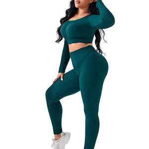 Conjunto de camiseta y Mallas para mujer que absorbe la humedad, ropa deportiva elástica transpirable, marca personalizada, venta al por mayor, OEM - Product Image 1