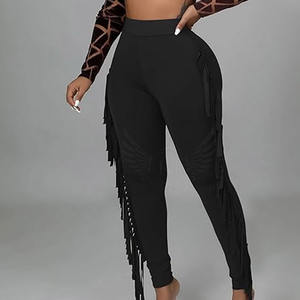 Diseño de logotipo personalizado Pantalones de cuero de gamuza para mujer Color sólido Ropa informal Decoración elástica Técnicas lavadas Precio razonable - Product Image 3