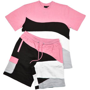 Vente en gros d'ensemble été shorts et chemise pour hommes avec rayure latérale en coton course à pied ensembles courts personnalisés pour hommes grande taille à un prix abordable - Product Image 1