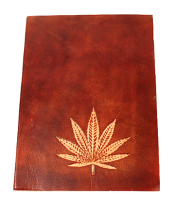 <b>Vintage</b> Traveler <b>Notebook</b> Hard Bound Brown Goat TC Leather Journal With Hemp Leaf Embossed Front Cover - Product Image 1