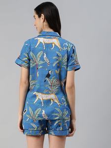 Conjunto de Pijama Casual de Algodón para Mujer, Estampado Floral, Manga Corta, Cuello en V, con Pantalones de Tela Transpirable, Suave y de Secado Rápido, con Botones y Bolsillos - Product Image 5