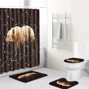 Funny Emoji Print <b>Bathroom</b> Rug <b>Set</b> Shower Curtain Toilet Cover Bath <b>Mat</b> 4 Piece - Product Image 1