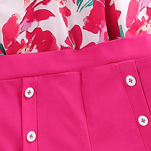 เซ็ต2ชิ้นเสื้อพิมพ์ลายคอกลมสีชมพูแขนสั้นและกระโปรงเด็กผู้หญิง - Product Image 4