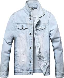 Veste en jean vintage pour homme, col montant, décontractée, légère, usée, veste de moto, fermeture éclair fine, veste en jean chaude - Product Image 1