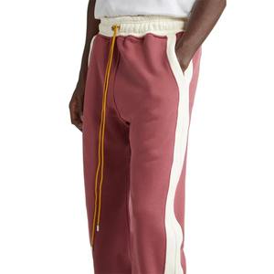 กางเกงวอร์มผู้ชายผ้าฝ้าย/โพลีเอสเตอร์ลำลองผ้าคอตตอนลายทางตัดปะสีเหลืองมีเชือกผูกปากบานแบบตรง - Product Image 3