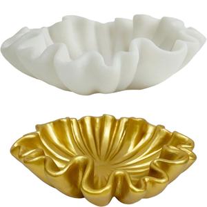 Juego de 2 cuencos decorativos de resina con volantes, bandeja de centro de mesa escultórica moderna de oro blanco, cuenco para sala de estar, mesa de café - Product Image 1