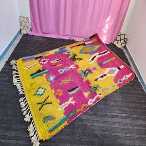 Yellow and Pink Color Designer <b>Carpets</b> Hand Block Print Pattern Dhurries for Home Living Room and <b>Garden</b> Decor <b>Carpets</b> for Home - Product Image 3
