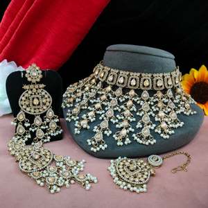 ชุดสร้อยคอไข่มุกและหิน kundan ชุดเครื่องประดับแฟชั่นที่ละเอียดอ่อน - Product Image 2