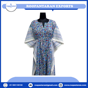 Caftan marocain confortable luxe longue taille main bloc imprimé doux voile de coton caftan vêtements de nuit au prix de gros - Product Image 2