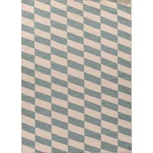 Tapis rectangulaires géométriques faits à la main en laine et viscose tissée plate couleur ivoire pour la maison, le couloir et le salon - Modèle - Product Image 1