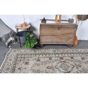 Vintage 4x9ft Beige <b>Brown</b> <b>Wool</b> Rug Handmade Classic Turkish Rectangle Rugs with Patchwork Pattern Latex Backing for Bedside - Product Image 2