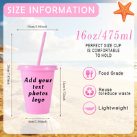 Gobelet réutilisable en plastique de 16 oz avec impression personnalisée, écologique, sans BPA, pour café glacé, idéal pour les fêtes