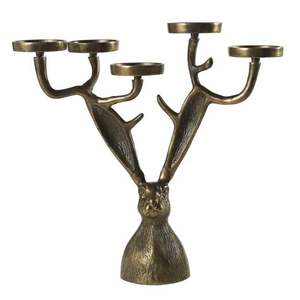 Elegante candelabro de metal con temática navideña con acabado metálico brillante para complementar las decoraciones navideñas de temporada - Product Image 1