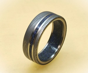 Anillo de Compromiso y Matrimonio para Hombre, Elegante, con Hoja de Acero de Damasco, Incrustaciones de Lapislázuli, Personalizable, Cuchillos de Novio, DIY, OEM, Alta Calidad - Product Image 5