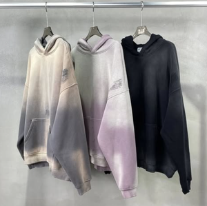 À capuche de qualité sans ficelle polaire vierge zip up vintage double couche lavé soleil fané sweats à capuche en détresse pour hommes - Product Image 6