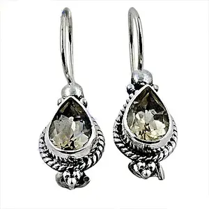 Boucles d'oreilles pendantes en argent 925 avec quartz fumé pour femmes, bijoux en pierres précieuses en cristal - Product Image 1