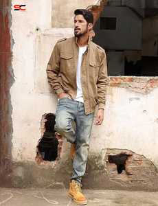 Veste légère pour homme Coupe-vent cargo Vestes en coton à col montant et fermeture éclair avec plusieurs poches - Product Image 3