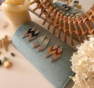 ต่างหูขอบลูกปัดสไตล์โบโฮพื้นเมืองต่างหูลูกปัดขนนกขนนก - Product Image 1