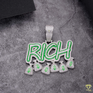 Rich Hip Hop Colgante de esmalte verde Estilo rapero Joyería Colgante llamativo con rodio y chapado Estilo helado - Product Image 6