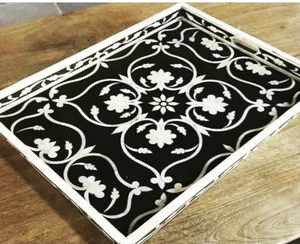 <b>Black</b> & White Bone Mother of Pearl Resin Inlay Storage <b>Trays</b> for Home Décor Living Room Tableware Resale Friendly - Product Image 1