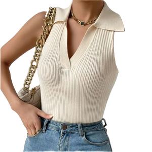 Camiseta sin mangas de LICRA/poliéster personalizada para mujer, cuello en V, sin mangas, Color sólido, informal, antibolitas, Sexy, transpirable, con logotipo frontal - Product Image 1