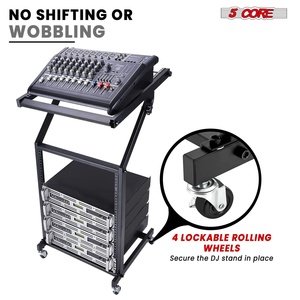 ขาตั้งมิกเซอร์ 5Core DJ แบบ 12U ปรับระดับได้ พร้อมล้อเลื่อน สำหรับอุปกรณ์สตูดิโอเสียงระดับมืออาชีพ - Product Image 6