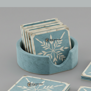 Proveedor indio ofrece posavasos con incrustaciones de hueso azul cielo y blanco hechos a mano con soporte posavasos con patrón Floral - Product Image 5