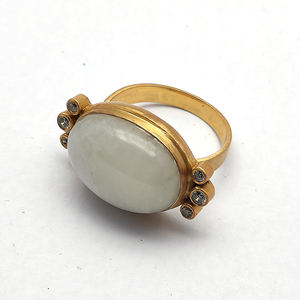 Arco Iris Natural piedra lunar cabina ovalada 925 plata esterlina acabado mate permanente chapado en oro anillo grande 9,67 Gms tamaño US 11 joyería - Product Image 5