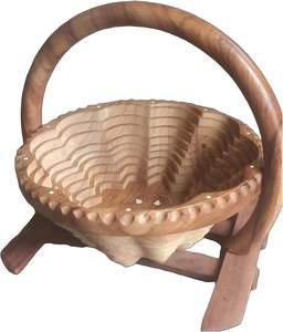 Panier pliable de fruits de grotte en bois avec poignée pour cuisine/table à manger-Sesham (12 pouces) Panier de fruits et légumes en bois - Product Image 2