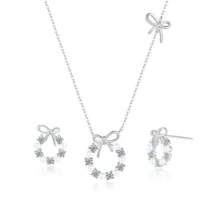 CDE WYS1 Fine Jewelry 925 Sterling Silver Set Wholesale Zircon Pearl Necklace Earring Rhodium Plated Women Jewelry Sets