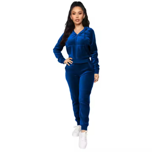 Nueva Venta caliente Full Zip up Plain Velour Womens Velour Jogger Set Rosa Suede Track Suit Mujer Gym Chándal - Product Image 3