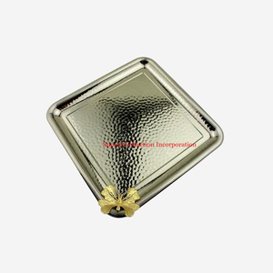 Plateau de service ovale en métal au design attrayant avec poignée en feuille d'or Plateaux de service décoratifs pour collations et desserts au prix le plus bas - Product Image 4