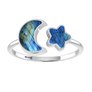 Anillo Apilable de Plata de Ley 925 con Engaste de Bisel, Piedra Preciosa Turquesa, Forma de Luna, Moderno y Elegante, Unisex, para Boda, Paquete de 12 - Product Image 2