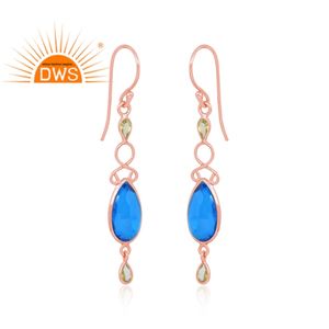 Venta caliente 925 plata esterlina 18K chapado en oro peridoto y doblete azul Topacio piedra preciosa pendiente Demi joyería fina fabricante - Product Image 3