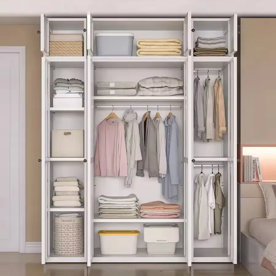 Modern Two-Door Steel Wardrobe with Shelves for Bedroom Metal Cupboards   Clothes Rack for Hall Storage
