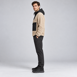 Chaqueta Anorak Personalizada para Hombre, 100% Algodón, Forro Polar Sherpa, Transpirable, Ecológica, con Media Cremallera, Bloques de Color, Bolsillo Canguro, Cálida para Invierno - Product Image 3